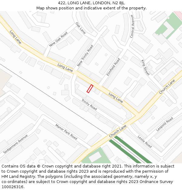 422, LONG LANE, LONDON, N2 8JL: Location map and indicative extent of plot