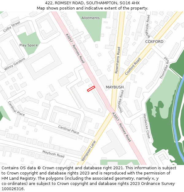422, ROMSEY ROAD, SOUTHAMPTON, SO16 4HX: Location map and indicative extent of plot