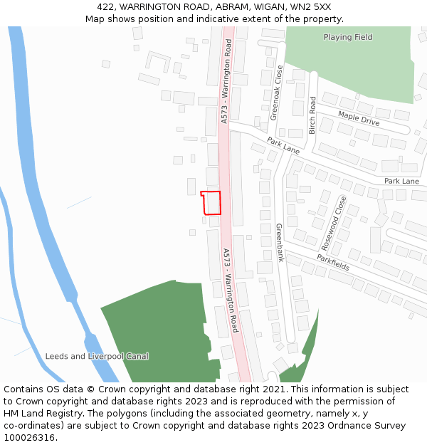 422, WARRINGTON ROAD, ABRAM, WIGAN, WN2 5XX: Location map and indicative extent of plot