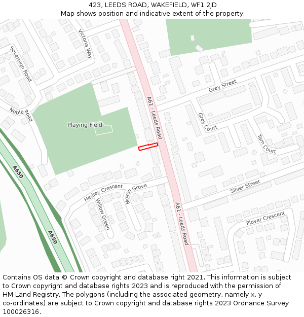 423, LEEDS ROAD, WAKEFIELD, WF1 2JD: Location map and indicative extent of plot