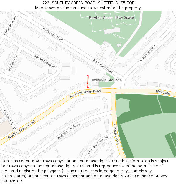 423, SOUTHEY GREEN ROAD, SHEFFIELD, S5 7QE: Location map and indicative extent of plot