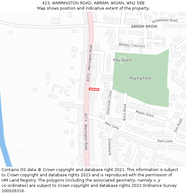 423, WARRINGTON ROAD, ABRAM, WIGAN, WN2 5XB: Location map and indicative extent of plot