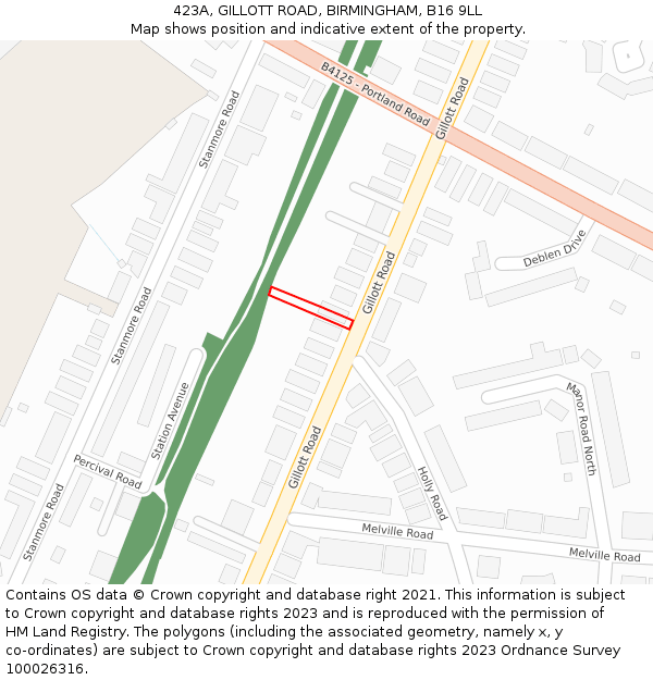 423A, GILLOTT ROAD, BIRMINGHAM, B16 9LL: Location map and indicative extent of plot