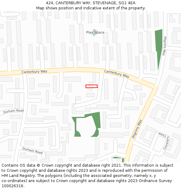 424, CANTERBURY WAY, STEVENAGE, SG1 4EA: Location map and indicative extent of plot