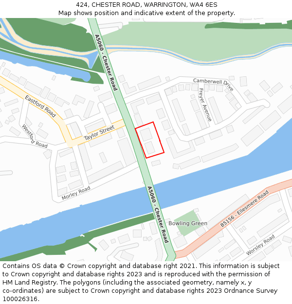 424, CHESTER ROAD, WARRINGTON, WA4 6ES: Location map and indicative extent of plot