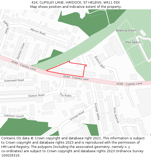 424, CLIPSLEY LANE, HAYDOCK, ST HELENS, WA11 0SX: Location map and indicative extent of plot