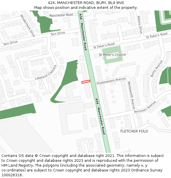 424, MANCHESTER ROAD, BURY, BL9 9NS: Location map and indicative extent of plot