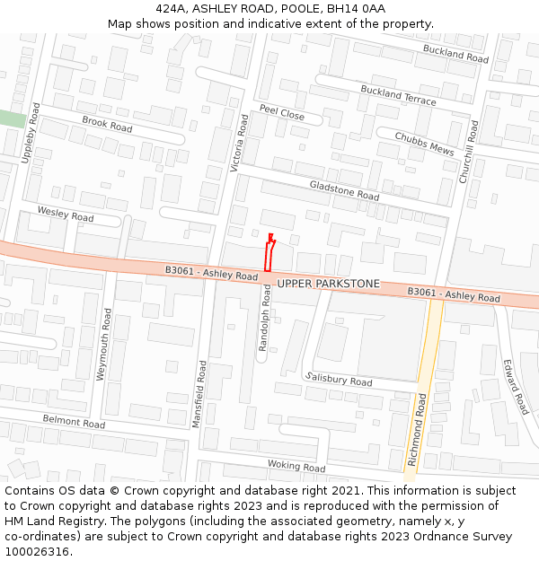 424A, ASHLEY ROAD, POOLE, BH14 0AA: Location map and indicative extent of plot