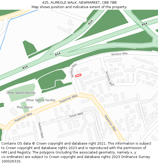 425, AUREOLE WALK, NEWMARKET, CB8 7BB: Location map and indicative extent of plot