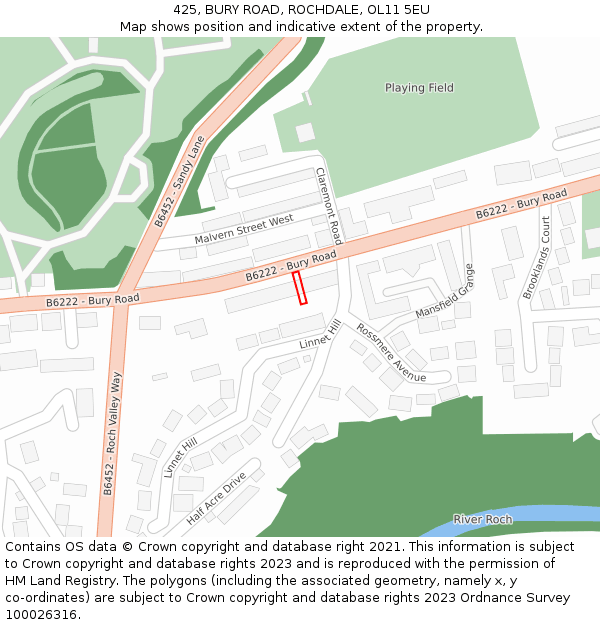 425, BURY ROAD, ROCHDALE, OL11 5EU: Location map and indicative extent of plot