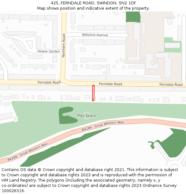 425, FERNDALE ROAD, SWINDON, SN2 1DF: Location map and indicative extent of plot