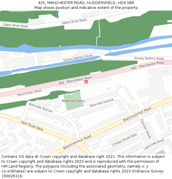 425, MANCHESTER ROAD, HUDDERSFIELD, HD4 5BR: Location map and indicative extent of plot