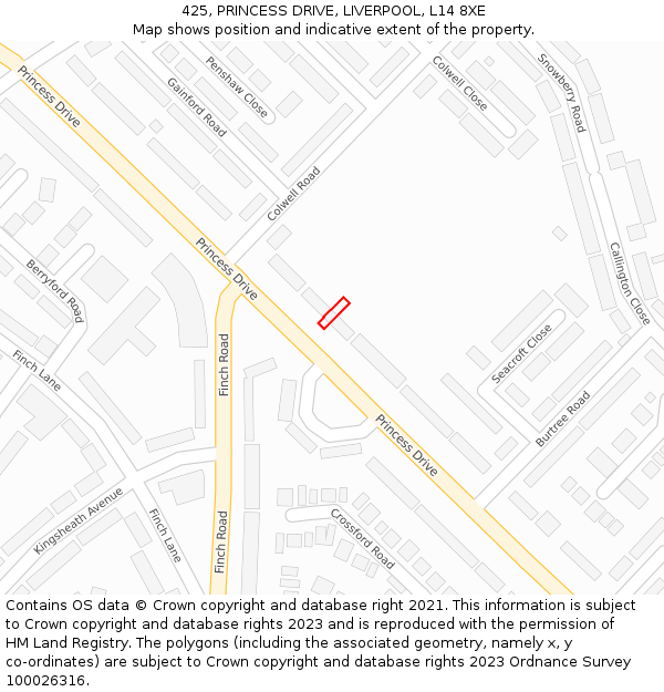 425, PRINCESS DRIVE, LIVERPOOL, L14 8XE: Location map and indicative extent of plot