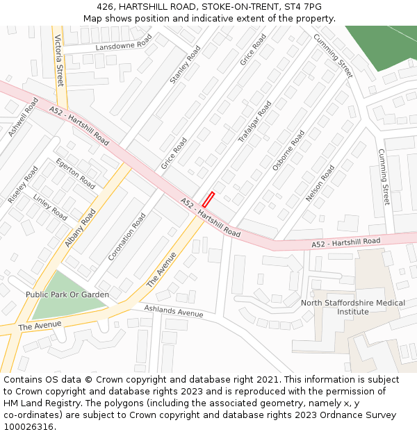 426, HARTSHILL ROAD, STOKE-ON-TRENT, ST4 7PG: Location map and indicative extent of plot