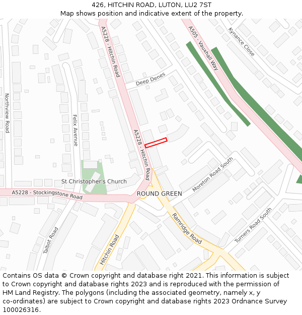 426, HITCHIN ROAD, LUTON, LU2 7ST: Location map and indicative extent of plot