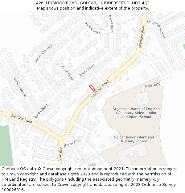 426, LEYMOOR ROAD, GOLCAR, HUDDERSFIELD, HD7 4QF: Location map and indicative extent of plot