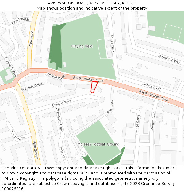 426, WALTON ROAD, WEST MOLESEY, KT8 2JG: Location map and indicative extent of plot