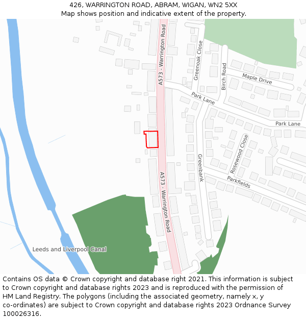 426, WARRINGTON ROAD, ABRAM, WIGAN, WN2 5XX: Location map and indicative extent of plot