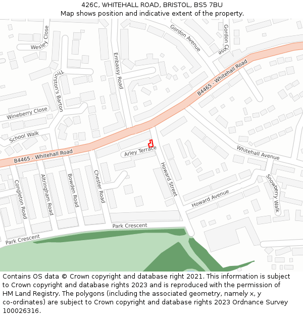 426C, WHITEHALL ROAD, BRISTOL, BS5 7BU: Location map and indicative extent of plot