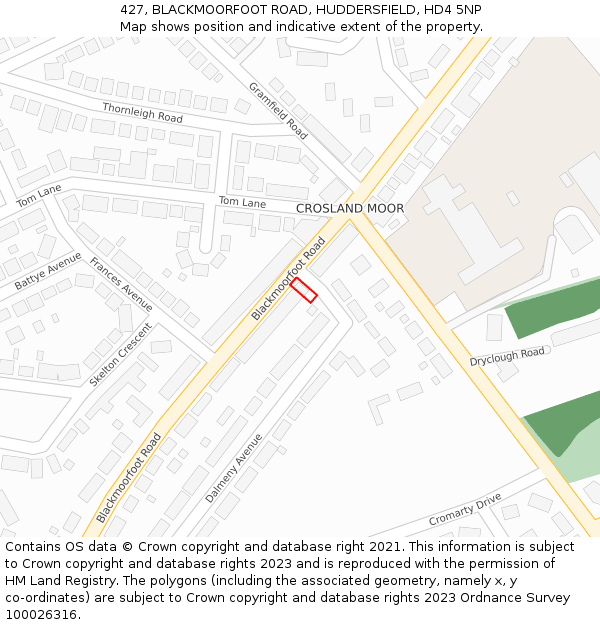 427, BLACKMOORFOOT ROAD, HUDDERSFIELD, HD4 5NP: Location map and indicative extent of plot