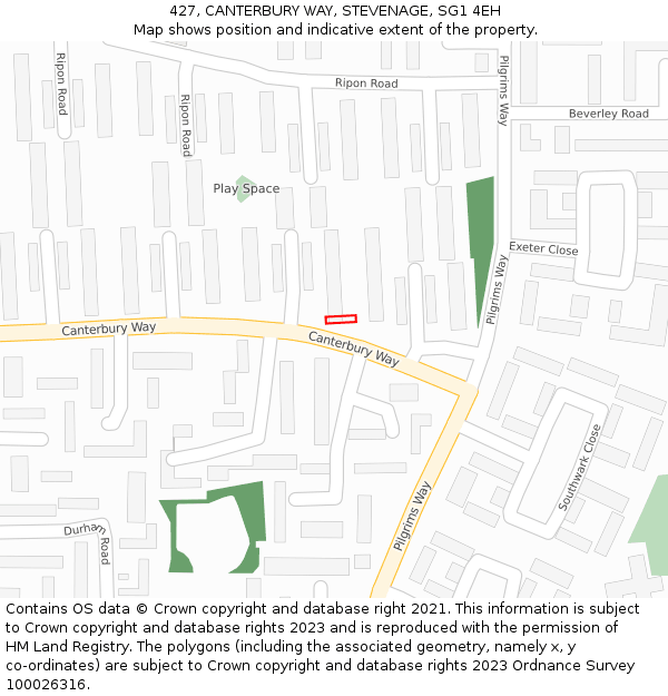 427, CANTERBURY WAY, STEVENAGE, SG1 4EH: Location map and indicative extent of plot
