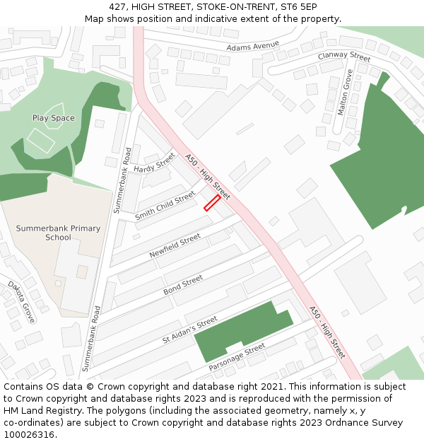 427, HIGH STREET, STOKE-ON-TRENT, ST6 5EP: Location map and indicative extent of plot