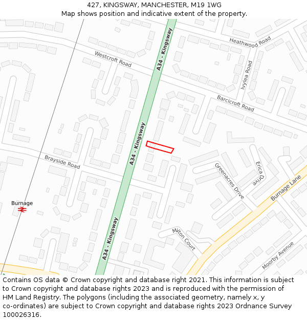 427, KINGSWAY, MANCHESTER, M19 1WG: Location map and indicative extent of plot