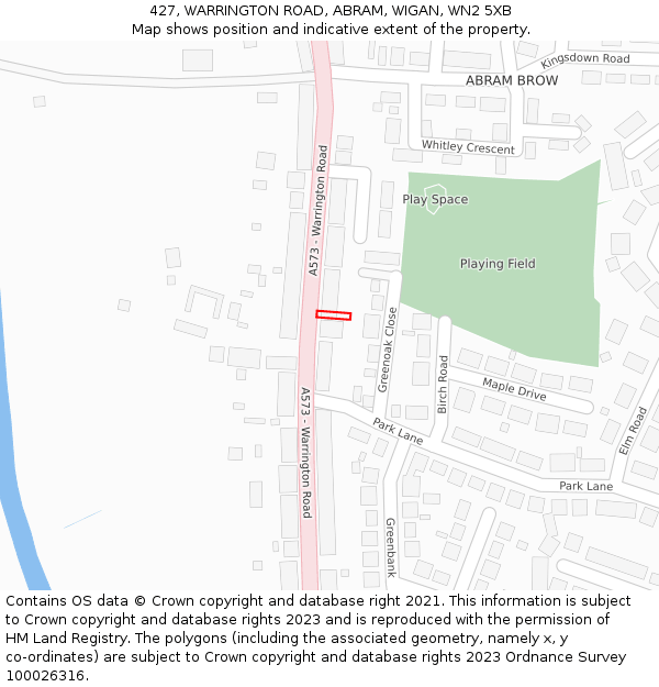 427, WARRINGTON ROAD, ABRAM, WIGAN, WN2 5XB: Location map and indicative extent of plot