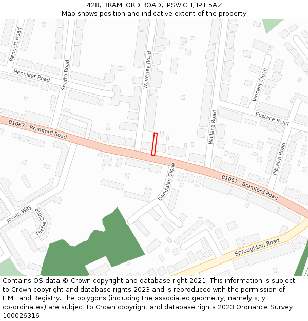 428, BRAMFORD ROAD, IPSWICH, IP1 5AZ: Location map and indicative extent of plot