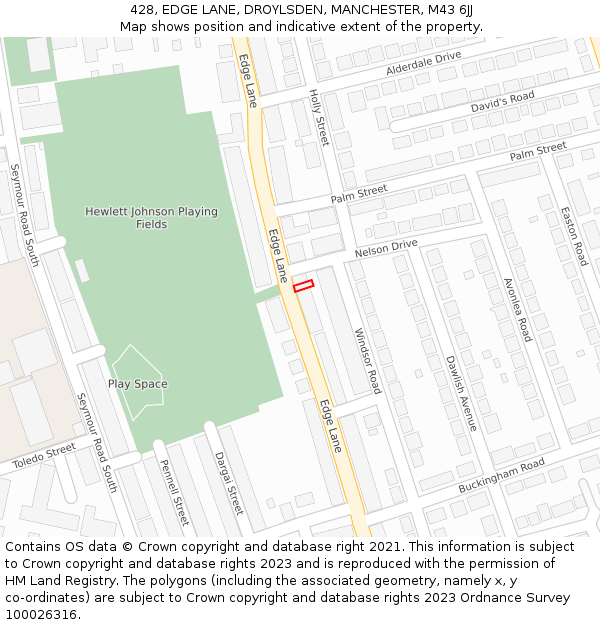 428, EDGE LANE, DROYLSDEN, MANCHESTER, M43 6JJ: Location map and indicative extent of plot