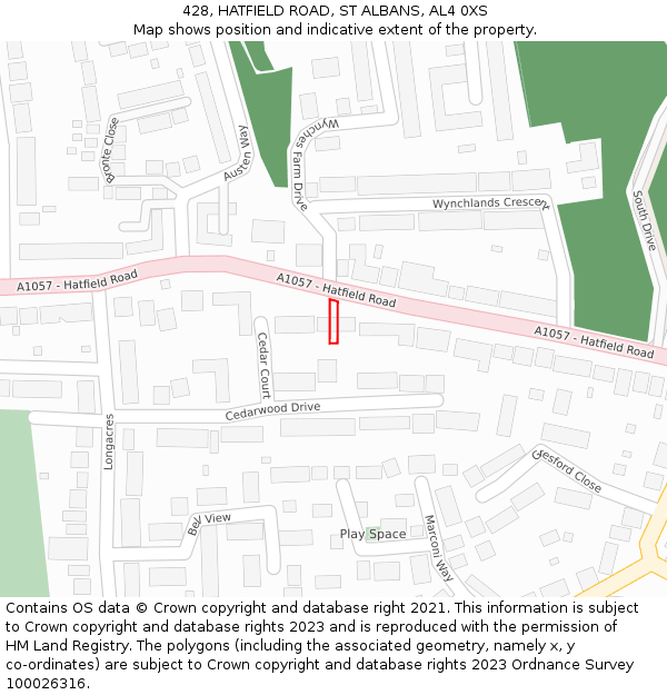 428, HATFIELD ROAD, ST ALBANS, AL4 0XS: Location map and indicative extent of plot