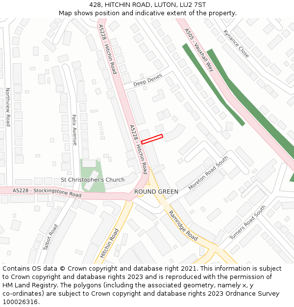 428, HITCHIN ROAD, LUTON, LU2 7ST: Location map and indicative extent of plot