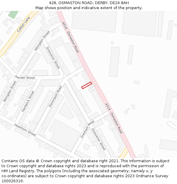 428, OSMASTON ROAD, DERBY, DE24 8AH: Location map and indicative extent of plot