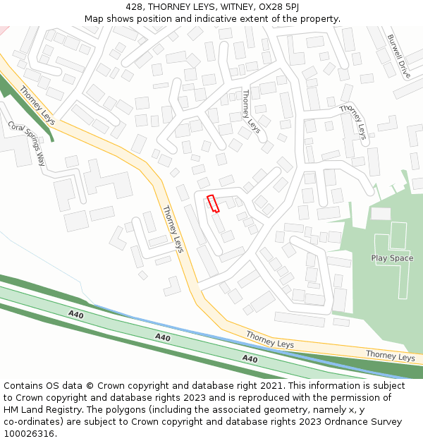 428, THORNEY LEYS, WITNEY, OX28 5PJ: Location map and indicative extent of plot