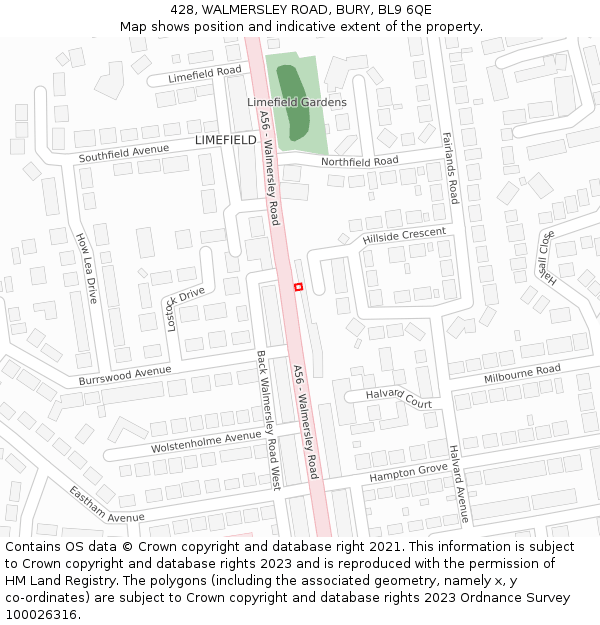 428, WALMERSLEY ROAD, BURY, BL9 6QE: Location map and indicative extent of plot
