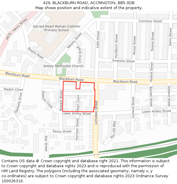 429, BLACKBURN ROAD, ACCRINGTON, BB5 0DB: Location map and indicative extent of plot