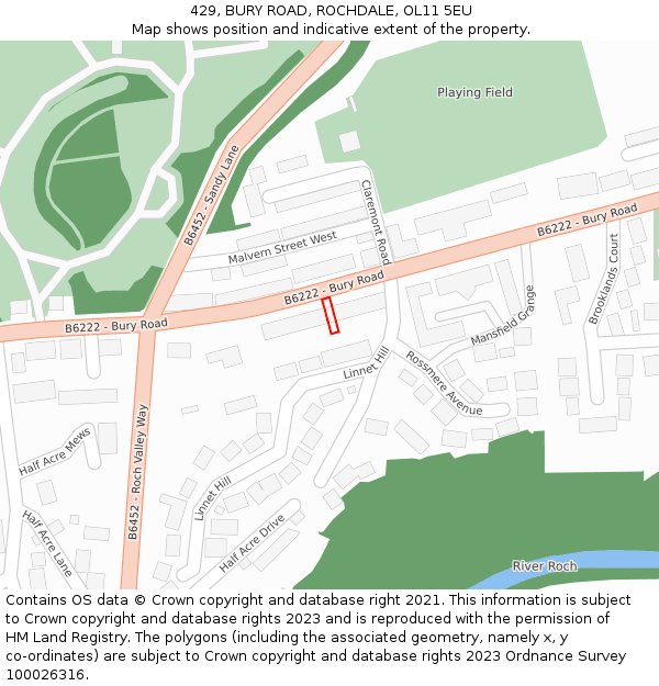 429, BURY ROAD, ROCHDALE, OL11 5EU: Location map and indicative extent of plot