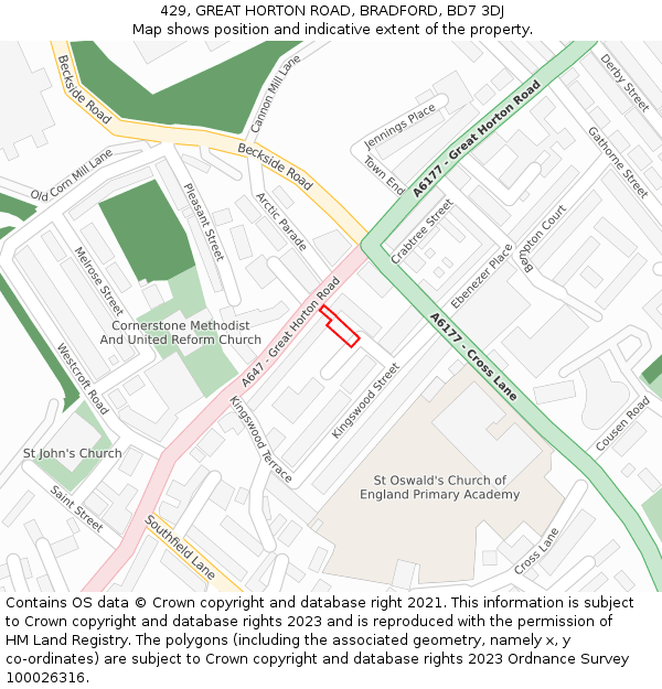 429, GREAT HORTON ROAD, BRADFORD, BD7 3DJ: Location map and indicative extent of plot