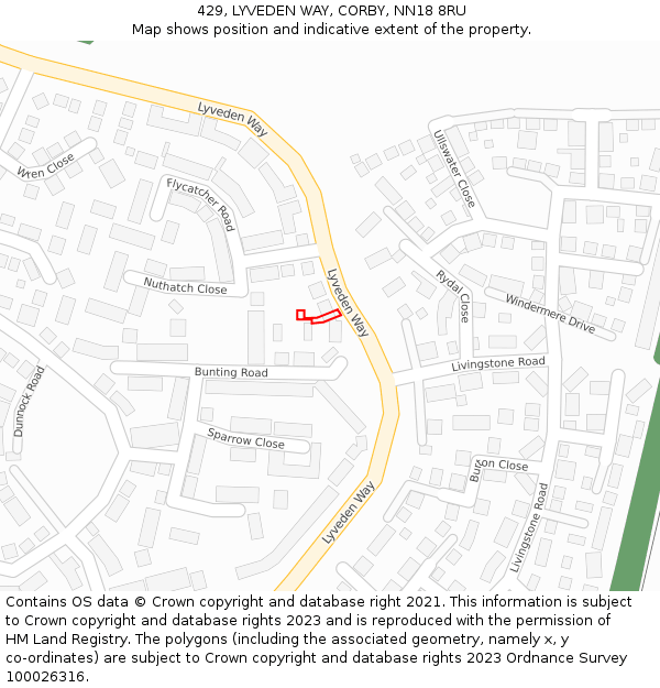 429, LYVEDEN WAY, CORBY, NN18 8RU: Location map and indicative extent of plot