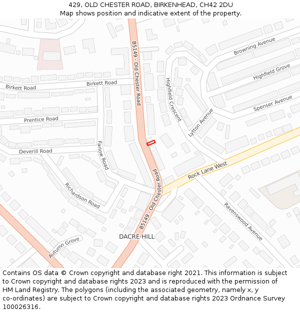 429, OLD CHESTER ROAD, BIRKENHEAD, CH42 2DU: Location map and indicative extent of plot