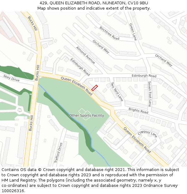 429, QUEEN ELIZABETH ROAD, NUNEATON, CV10 9BU: Location map and indicative extent of plot