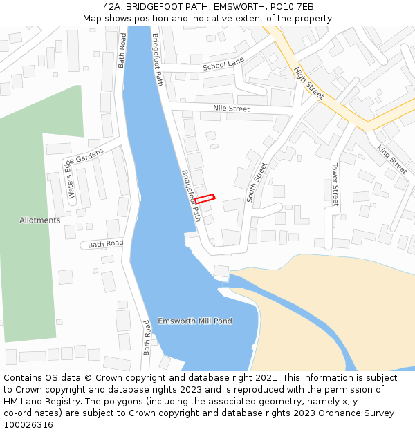 42A, BRIDGEFOOT PATH, EMSWORTH, PO10 7EB: Location map and indicative extent of plot