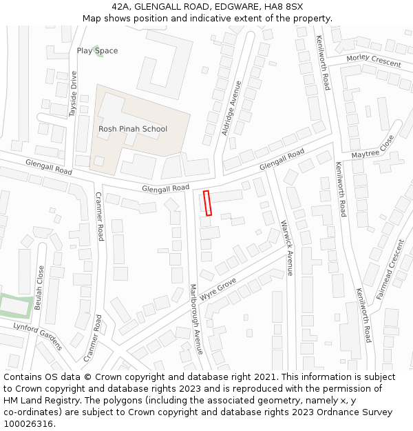 42A, GLENGALL ROAD, EDGWARE, HA8 8SX: Location map and indicative extent of plot
