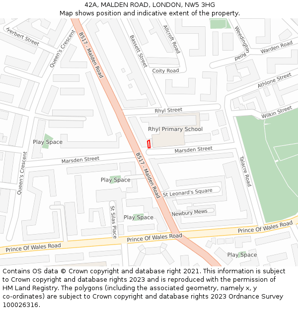 42A, MALDEN ROAD, LONDON, NW5 3HG: Location map and indicative extent of plot