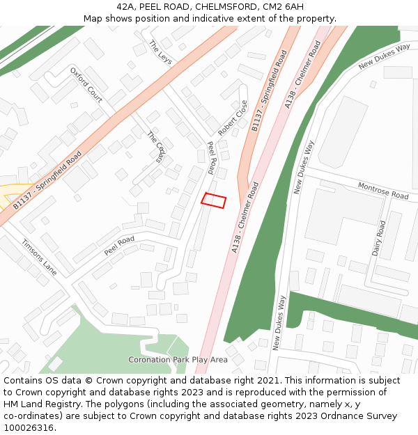 42A, PEEL ROAD, CHELMSFORD, CM2 6AH: Location map and indicative extent of plot