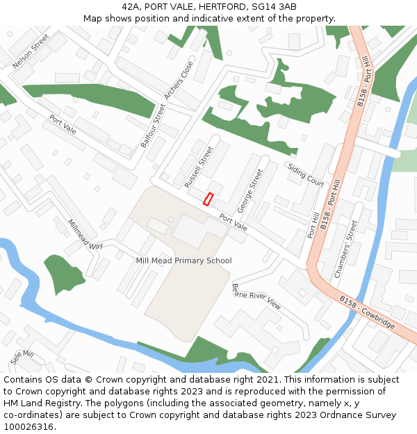 42A, PORT VALE, HERTFORD, SG14 3AB: Location map and indicative extent of plot