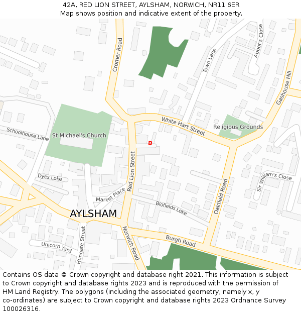 42A, RED LION STREET, AYLSHAM, NORWICH, NR11 6ER: Location map and indicative extent of plot