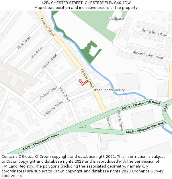 42B, CHESTER STREET, CHESTERFIELD, S40 1DW: Location map and indicative extent of plot