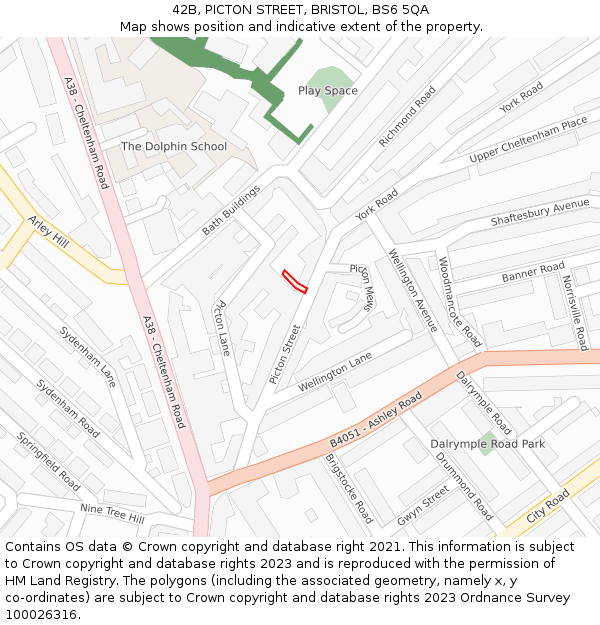 42B, PICTON STREET, BRISTOL, BS6 5QA: Location map and indicative extent of plot