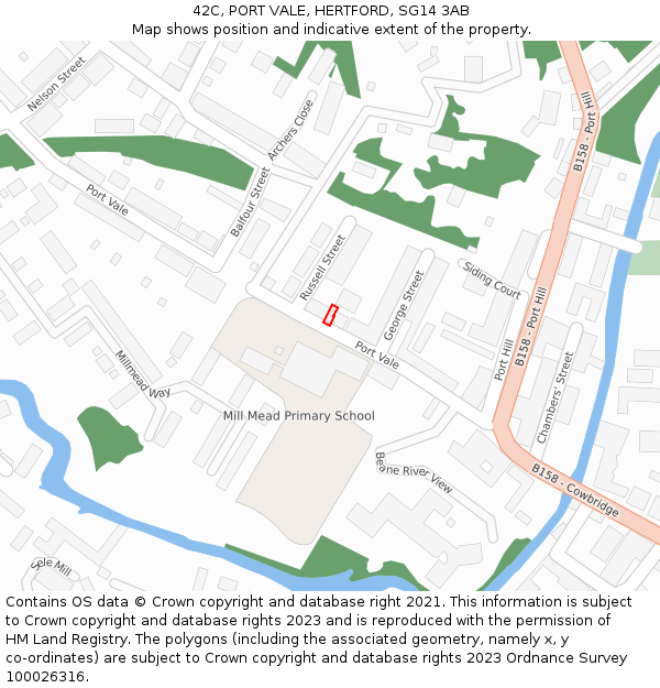 42C, PORT VALE, HERTFORD, SG14 3AB: Location map and indicative extent of plot